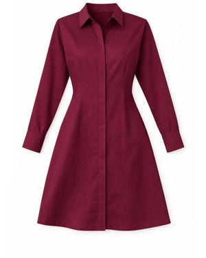 House of Gl Garnet Cotton Flex Shirt Dress With Back Button Detail And Pockets - Red