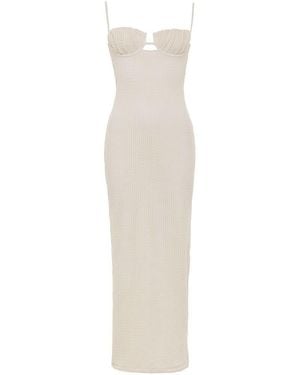 Montce Neutrals Bone Crochet Petal Long Slip Dress - White