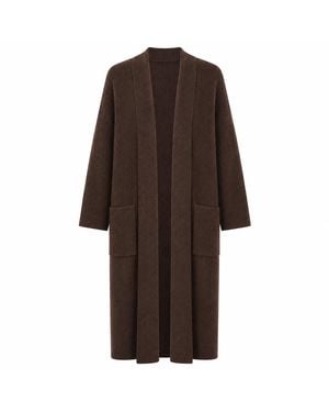 Yumi' Knitted Maxi Cardigan With Pockets - Brown
