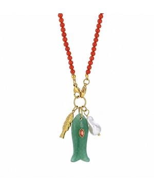 Ormiro Happy Fish Carnelian & Aventurine Beaded Necklace - Metallic