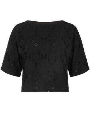 Raffya Opal Broderie Anglaise Split Open Back Blouse - Black