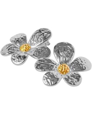 Nazzar Two-Tone Big Flower Statement Earrings - Metallic