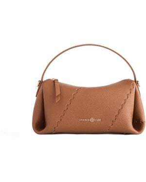 Orange Cube Mosaic Baguette Bag - Brown