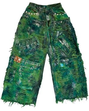 Zasta Studio Wearable Ruins Shredded Wide Leg Pants Two - Green