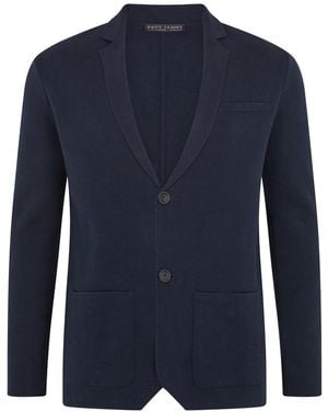 Paul James Knitwear Lightweight Organic Cotton Linen Luca Knitted Blazer - Blue
