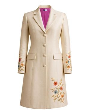 Richa Sharma Luxury Handcrafted Ivory Bloom Long Coat - Natural