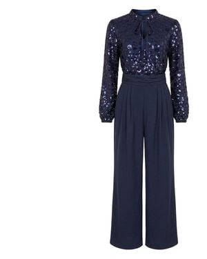 Yumi' Long Sleeve Sequin Jumpsuit - Blue