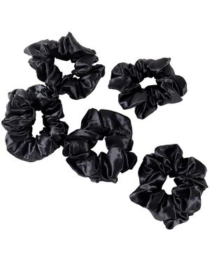 Soft Strokes Silk Pure Mulberry Silk French Scrunchie Set Of Five - Black