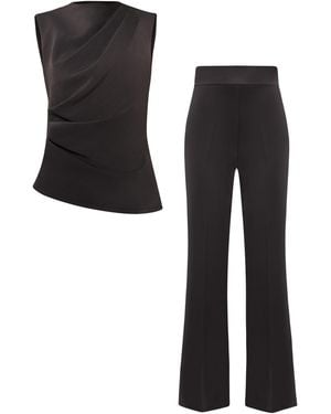Tia Dorraine Sleeveless Pleated Top & Pants Set - Black