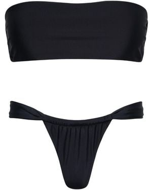 Playaluxe Santorini Ruched Thong Bikini Set - Black