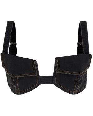 Circular Path Pocket Denim Bikini Top - Black