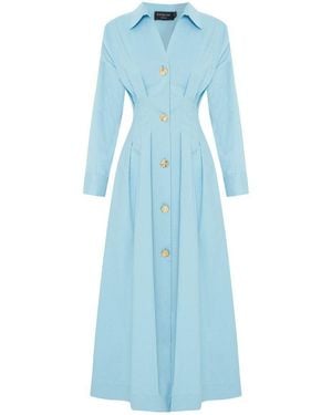 Exquise Buttoned Cotton Midi Alba Dress – - Blue