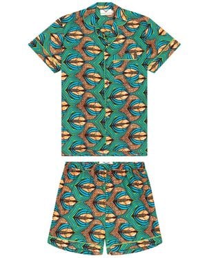 Ohema Ohene African Print Cotton Pyjama Set - Green