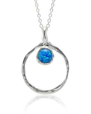 Isla Silver Handmade Organic Circle Fire Opal Pendant - Blue