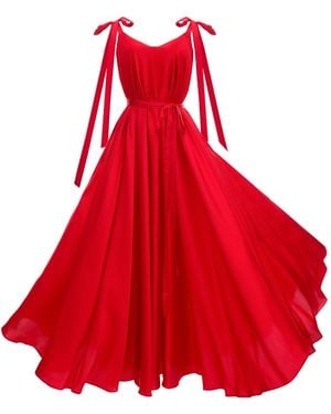 KÂfemme Flowy Long Satin Evening Cocktail Summer Dress - Red
