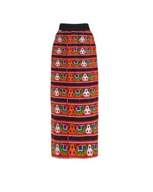 Julia Allert Mid-Calf Embroidered Skirt With Ornate Pattern Colourful