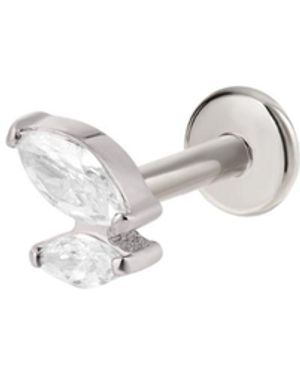 Vanhi Double Marquise Threadless Flat Back Titanium Cartilage Stud - White