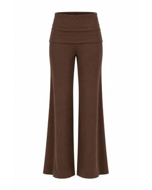 Heima Er Gott Lea Sculpting Ribbed Cotton Fold Over Trousers - Brown