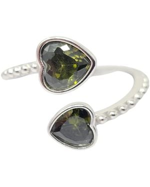 Harfi Double Heart Peridot Heart August Birthstone Adjustable Ring - Green