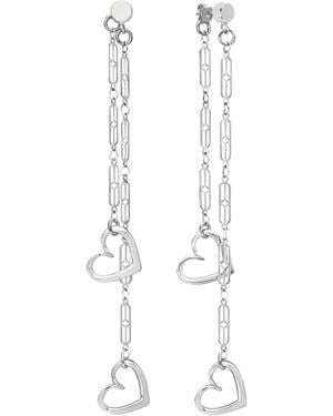 Rejected Hearts Club Con Amor Heart Charm Dangle Chain Earrings - White