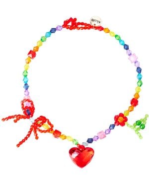 Tillie Beads Handmade Beaded Necklace With Heart Pendant - Red