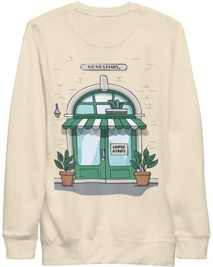 Anchor and Crew Neutrals Bone Gustatory Coffee & Chats Cotton Blend Embroidered Sweatshirt - Multicolour