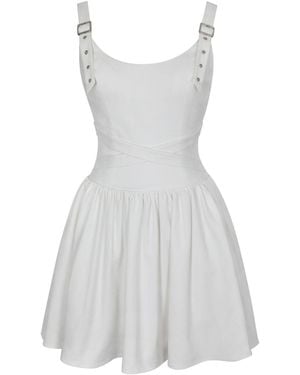 Miss Circle New York Francine Cotton Denim Crossover Strap Mini Dress - White