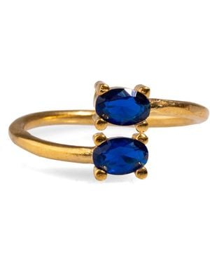 Ebru Jewelry Double Sapphire Stone & Dainty Adjustable Ring - Blue