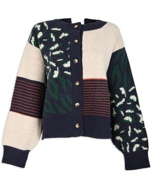 Saachi Multi Patterned Tie-Back Cardigan - Blue