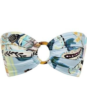 Montce St. Barths Floral Tori Ties Bandeau Bikini Top - Blue