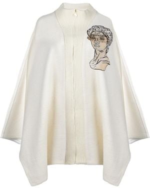 Laines London Neutrals Laines Couture Wool Blend Zip Cape With Embellished Greek Bust - White