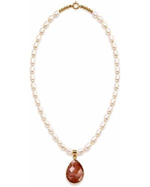 ORIGIN OF HEARTS Neutrals Terra Necklace – Freshwater Pearl & Moonstone Pendant Necklace - Metallic