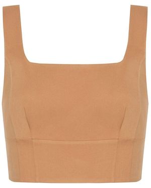 Rue Les Createurs Strappy Square Neck Cinnamon Crop Top - White