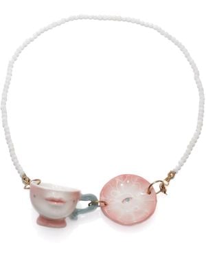 H2 Studio The Cup Theatre Mini Porcelain Cup & Plate Shell Beads Necklace - Pink
