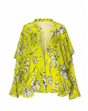 concept A trois Lime Chiffon Blouse With Vibrant Floral Print - Yellow