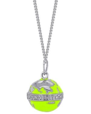 True Rocks Neon Lime Green & Sterling Silver Mini Globe Charm On Silver Hoop - Yellow