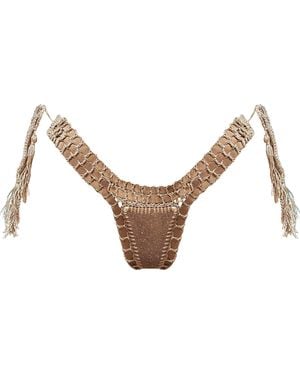 Luxsea Swimwear Ariana Lurex Crochet Tie Side Bikini Bottoms - White