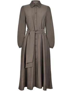 Oh!Zuza Neutrals Echo Midi Shirt Dress With Belt – Cocoa - Gray
