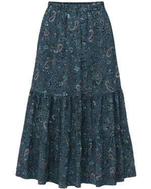 Conquista Printed Viscose Midi Skirt With Tiered Hem - Blue