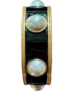 Laura Gray Enamel Faux Pearl Wide Bangle - Black