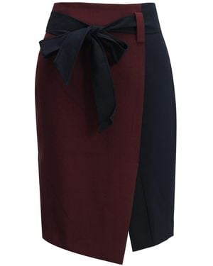 Smart and Joy Asymmetrical Colour Block Skirt With Knot Belt - Blue