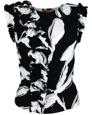 Lalipop Design And Ruffle Knitted Blouse - Black