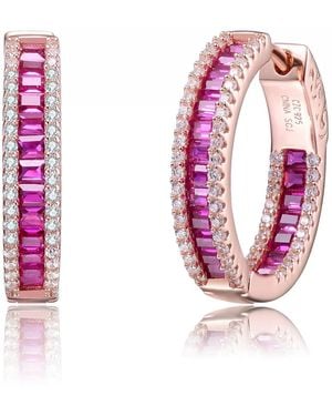 Genevive Jewelry Sterling With Coloured Cubic Zirconia Hoop Earrings - Pink