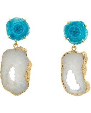 YAA YAA LONDON 'summer Love' Blue White Crystal Gemstone Gold Earrings