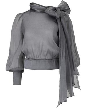 Lita Couture Flawless Bow Blouse - Grey