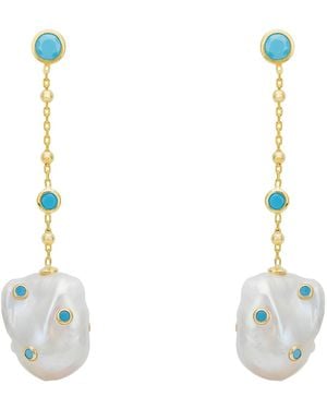LÁTELITA London Polka Dot Baroque Pearl Chain Drop Earrings - White