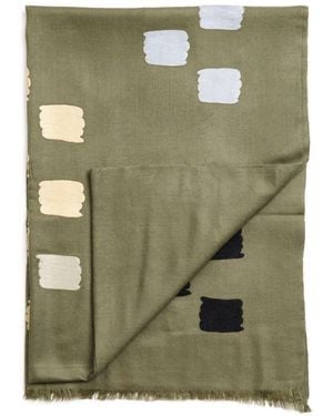 Variously Sahara Silk Merino Hand Woven Hand Embroidered Scarf - Green