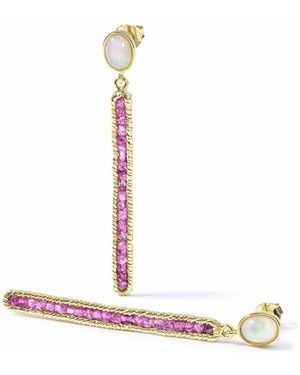 German Kabirski Calypso Plated Earrings With Natural Opal And Raw Sapphire - White