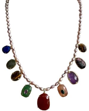 Laura Gray French Pearl & Semi Precious Stone Pendant Necklace - Brown
