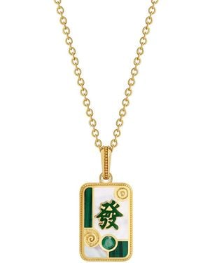 Karma and Luck Prosperity Dragon Multi-Stone Mahjong Necklace - Metallic